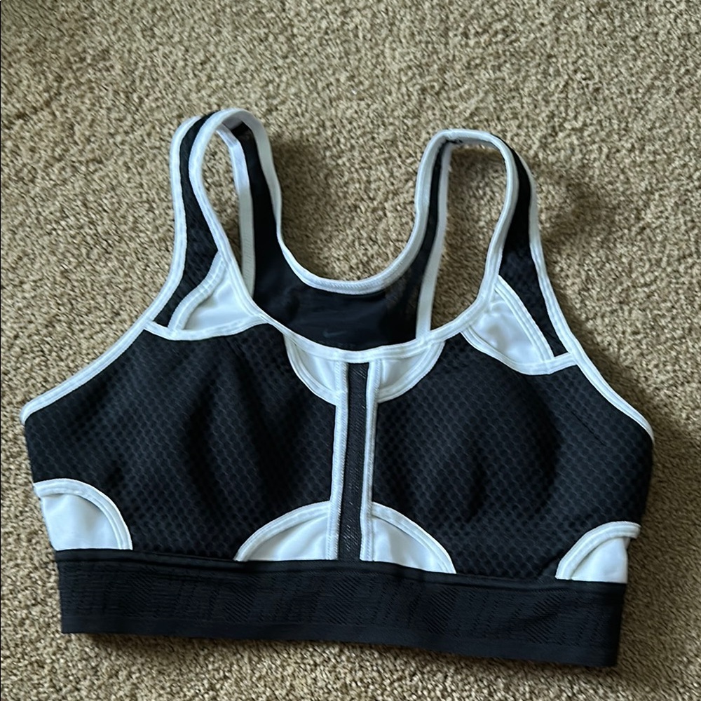 Nike Black and White High-Support Sports Bra with Racerback
